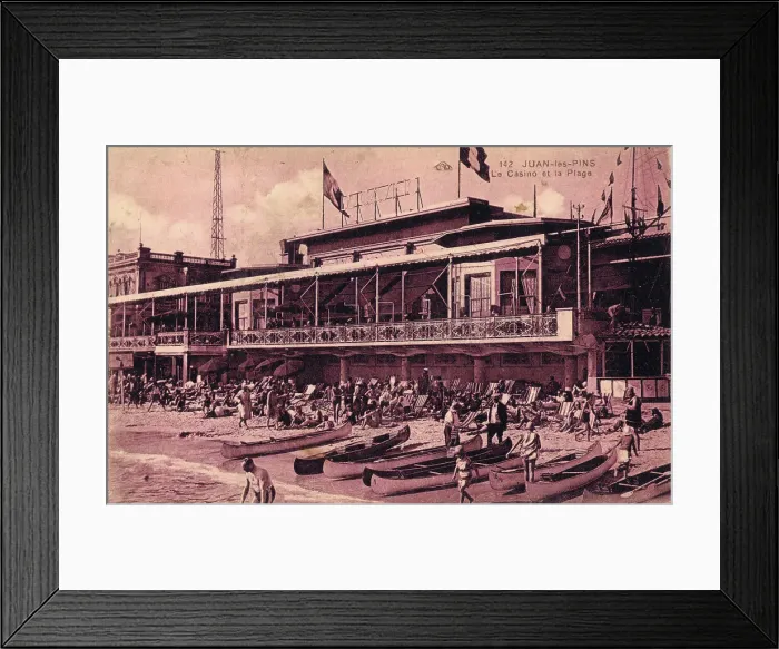 Framed Print : A view of the beach in front of the casino at Juan-le-Pins Framed Print : A view of the beach in front of the casino at Juan-le-Pins