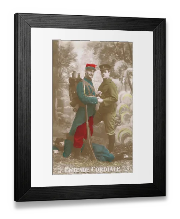 Framed Print : Entende Cordiale - two enemy soldiers holding hands Framed Print : Entende Cordiale - two enemy soldiers holding hands