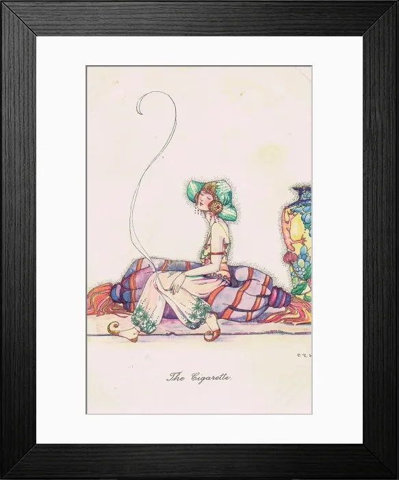 Framed Print : Art deco sketch by C. E. Shand for the Cigarette, 1920s Framed Print : Art deco sketch by C. E. Shand for the Cigarette, 1920s