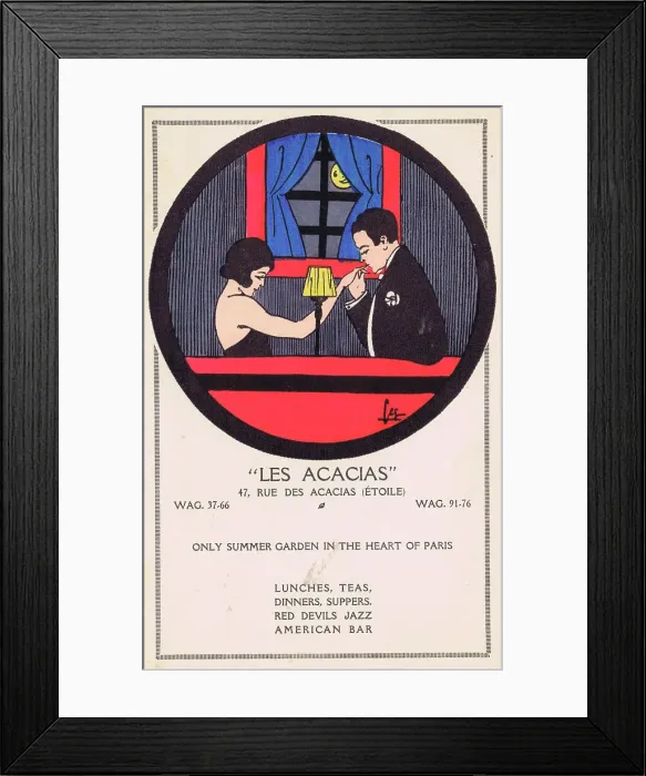 Framed Print : Advertising card for the Acacias night-club Framed Print : Advertising card for the Acacias night-club