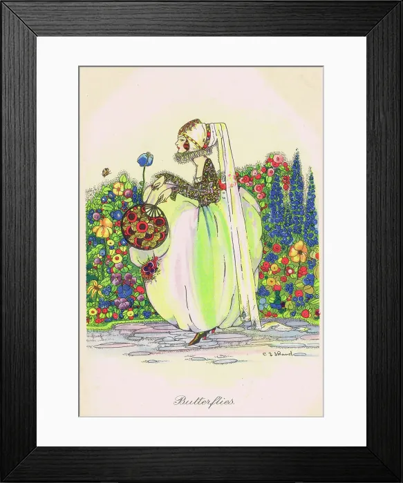 Framed Print : Art deco sketch by C. E. Shand for Butterflies, 1920s Framed Print : Art deco sketch by C. E. Shand for Butterflies, 1920s