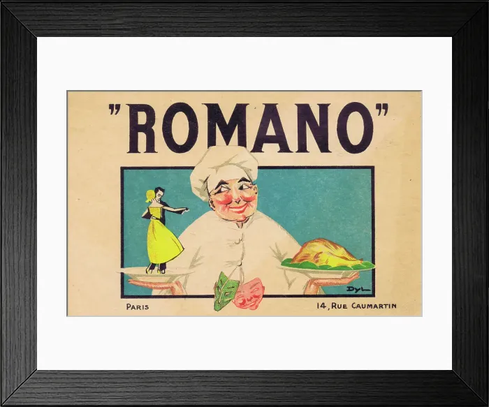 Framed Print : Artwork for the Restaurant Romano, 14 Rue Caumartin, Paris Framed Print : Artwork for the Restaurant Romano, 14 Rue Caumartin, Paris
