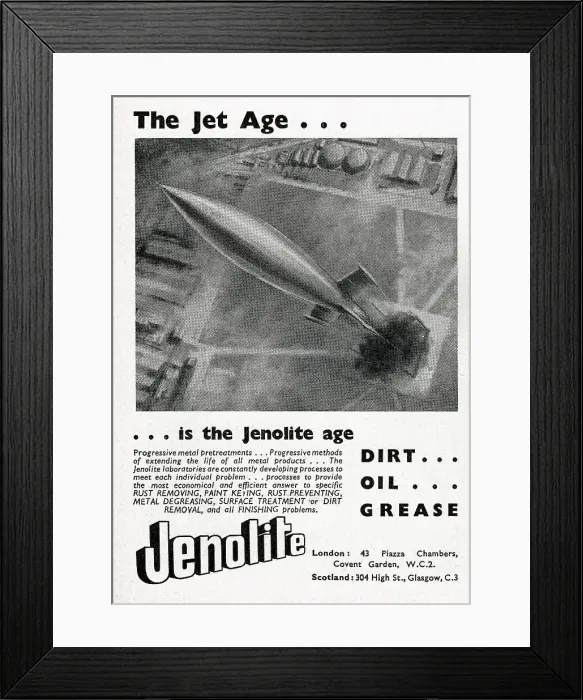 Framed Print : Jenolite Aluminium Cleaner & Degreasant - Jenolite Ltd. Date: 1952 Framed Print : Jenolite Aluminium Cleaner & Degreasant - Jenolite Ltd. Date: 1952