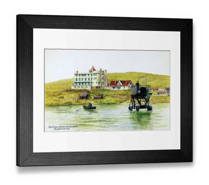 Framed Print : Sea Ferry and Burgh Island Hotel, Bigbury on Sea, South Devo Framed Print : Sea Ferry and Burgh Island Hotel, Bigbury on Sea, South Devo