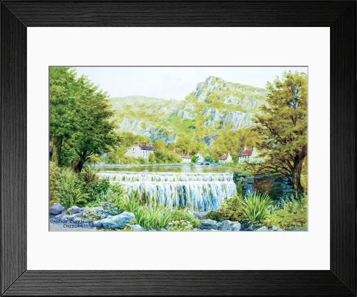 Framed Print : Cascade and Cliff Hotel, Cheddar Gorge, Somerset Framed Print : Cascade and Cliff Hotel, Cheddar Gorge, Somerset