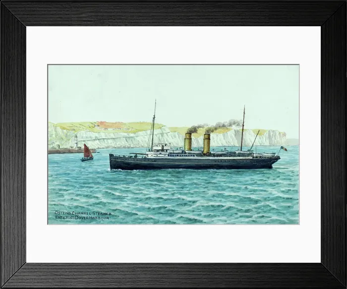 Framed Print : Ostend Channel Steamer entering Dover Harbour, Kent Framed Print : Ostend Channel Steamer entering Dover Harbour, Kent