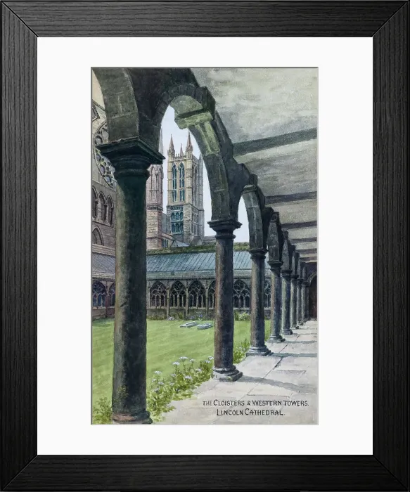 Framed Print : Cloisters and western towers, Lincoln Cathedral, Lincolnshi Framed Print : Cloisters and western towers, Lincoln Cathedral, Lincolnshi
