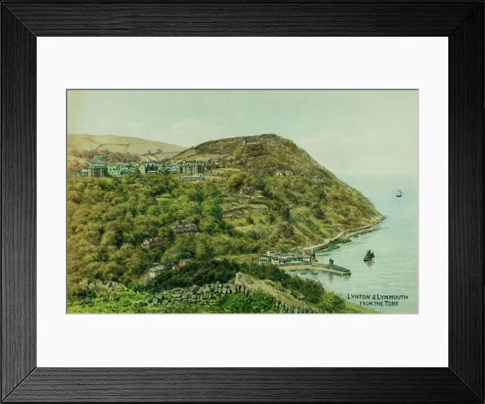 Framed Print : Lynton and Lynmouth, Devon, viewed from The Tors Framed Print : Lynton and Lynmouth, Devon, viewed from The Tors