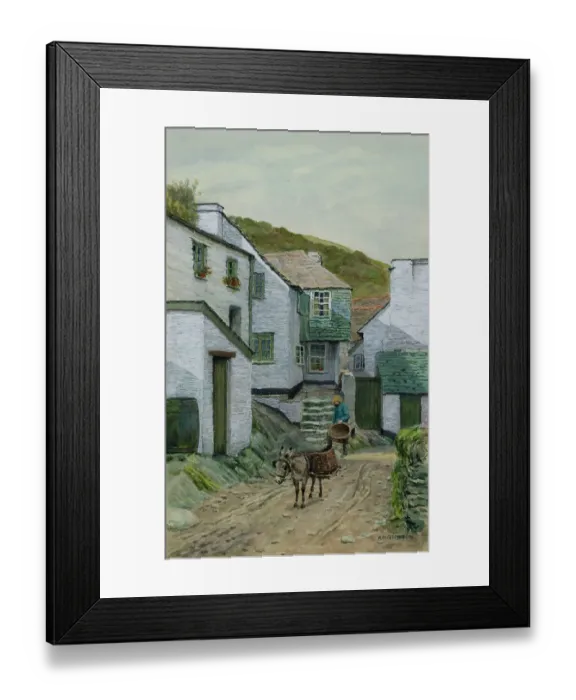 Framed Print : Man and donkey in Polperro, Cornwall Framed Print : Man and donkey in Polperro, Cornwall