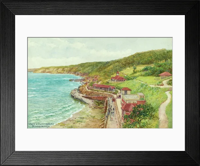 Framed Print : Clock Cafe and cliff walks, Scarborough, North Yorkshire Framed Print : Clock Cafe and cliff walks, Scarborough, North Yorkshire