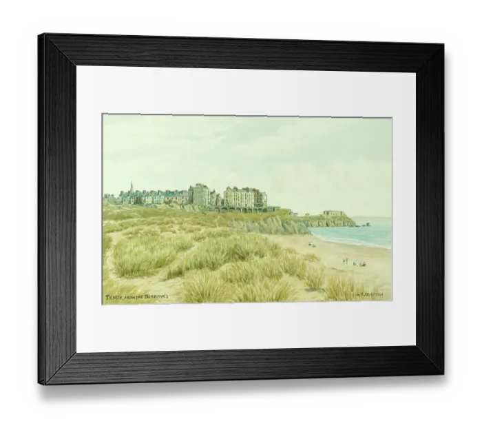 Framed Print : Tenby, Pembrokeshire, South Wales, from the Burrows Framed Print : Tenby, Pembrokeshire, South Wales, from the Burrows