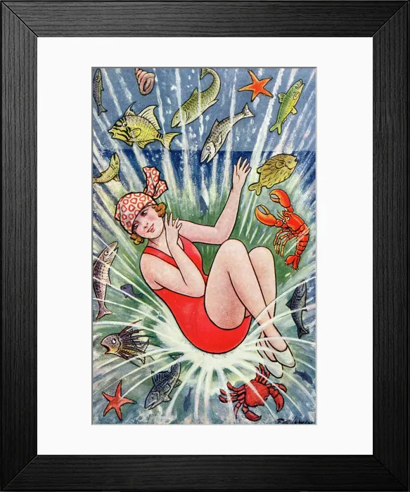 Framed Print : Pretty young lady making a splash with a dive into the sea Framed Print : Pretty young lady making a splash with a dive into the sea