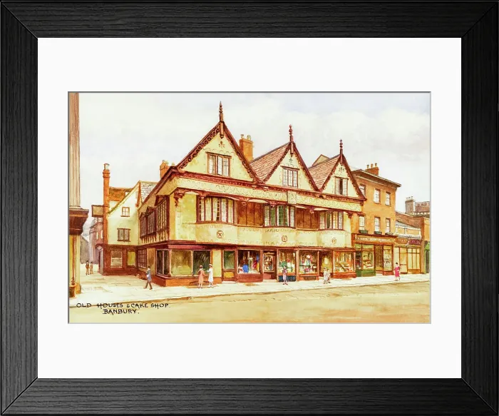 Framed Print : Old Houses and Cake Shop, Banbury, Oxfordshire Framed Print : Old Houses and Cake Shop, Banbury, Oxfordshire