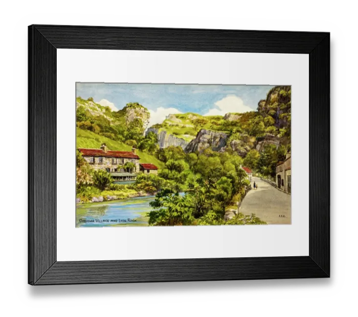 Framed Print : Cheddar Village and Lion Rock, Cheddar Gorge, Somerset Framed Print : Cheddar Village and Lion Rock, Cheddar Gorge, Somerset