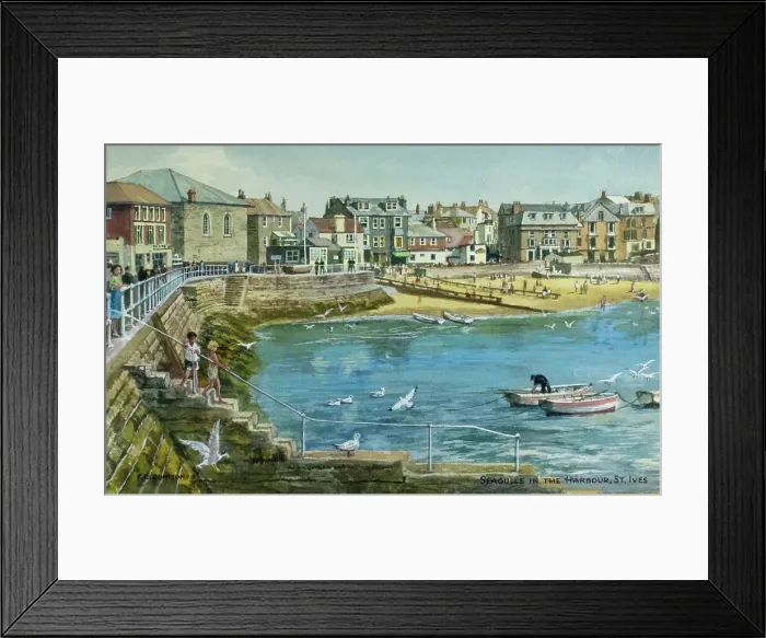 Framed Print : Seagulls in the Harbour, St Ives, Cornwall Framed Print : Seagulls in the Harbour, St Ives, Cornwall