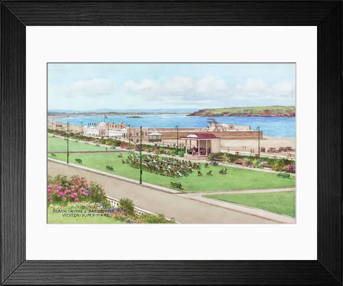 Framed Print : Beach Lawns and Bandstand, Weston-super-Mare, Somerset Framed Print : Beach Lawns and Bandstand, Weston-super-Mare, Somerset