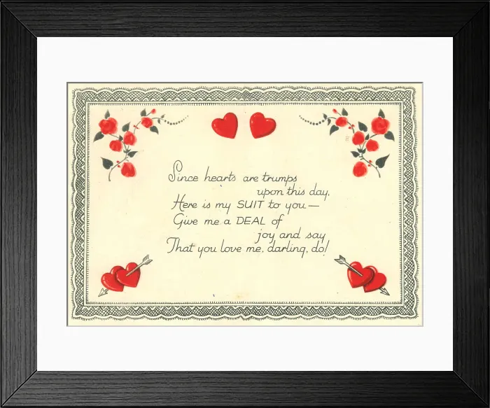 Framed Print : WW2 Valentines Card Interior, Queen Of Hearts Framed Print : WW2 Valentines Card Interior, Queen Of Hearts