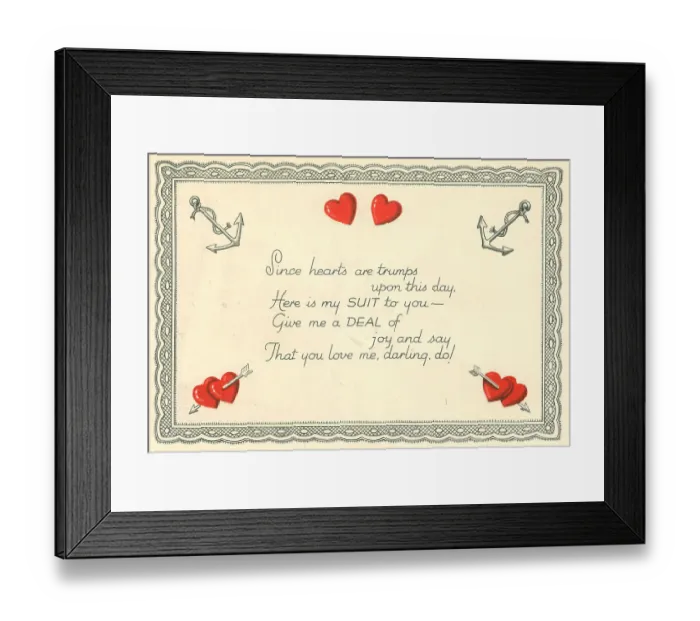 Framed Print : WW2 Valentines Card Interior, Queen Of Hearts Framed Print : WW2 Valentines Card Interior, Queen Of Hearts