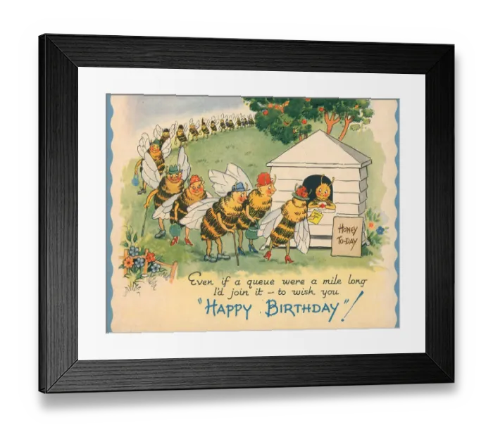Framed Print : WW2 Birthday Card, Queue Of Bees Framed Print : WW2 Birthday Card, Queue Of Bees