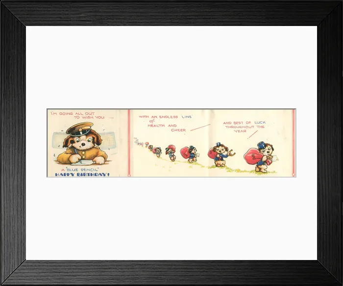 Framed Print : WW2 Birthday Card, Blue Pencil Framed Print : WW2 Birthday Card, Blue Pencil