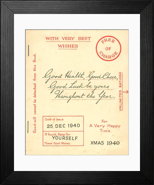 Framed Print : WW2, Ration Book Christmas Card Framed Print : WW2, Ration Book Christmas Card