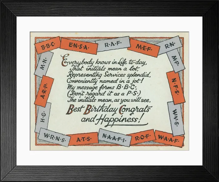 Framed Print : WW2 Birthday Card, Initials Framed Print : WW2 Birthday Card, Initials