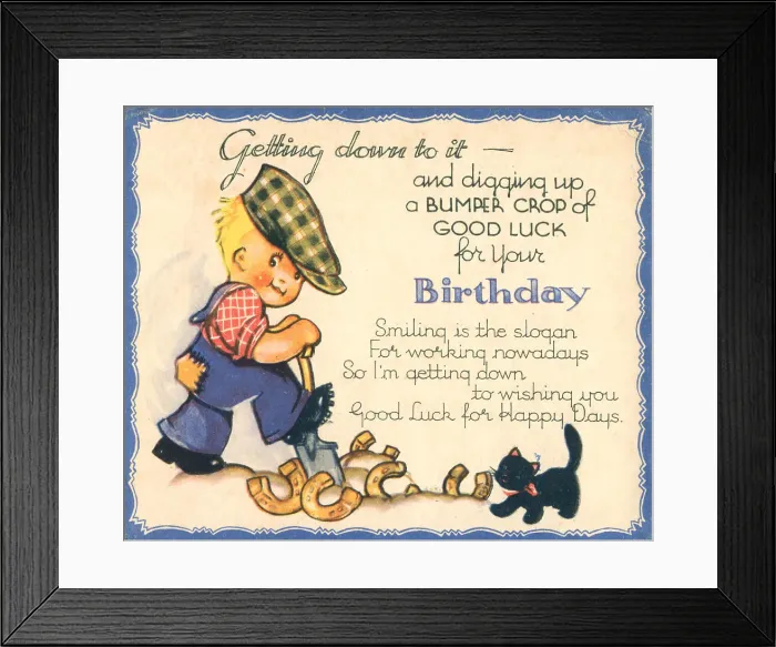 Framed Print : WW2 Birthday Card, Digging Up Good Luck! Framed Print : WW2 Birthday Card, Digging Up Good Luck!