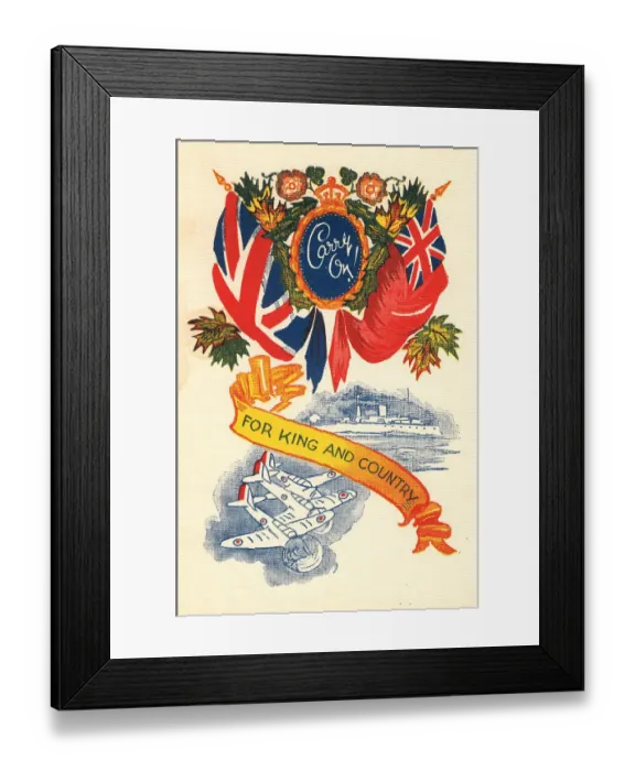 Framed Print : WW2 Greetings Card, Carry On For King And Country Framed Print : WW2 Greetings Card, Carry On For King And Country