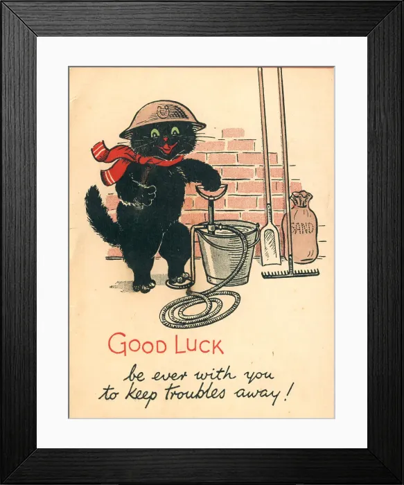Framed Print : WW2 Greetings Card, Black Cat Framed Print : WW2 Greetings Card, Black Cat
