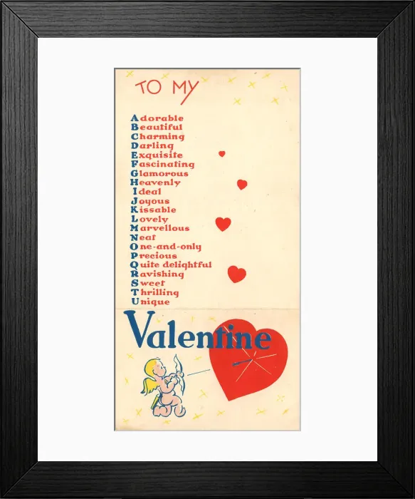 Framed Print : WW2, Alphabet Valentines Card Framed Print : WW2, Alphabet Valentines Card
