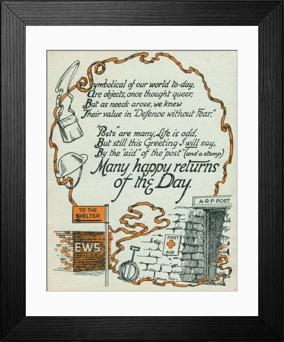 Framed Print : WW2 Birthday Card, A. R. P. Post Framed Print : WW2 Birthday Card, A. R. P. Post
