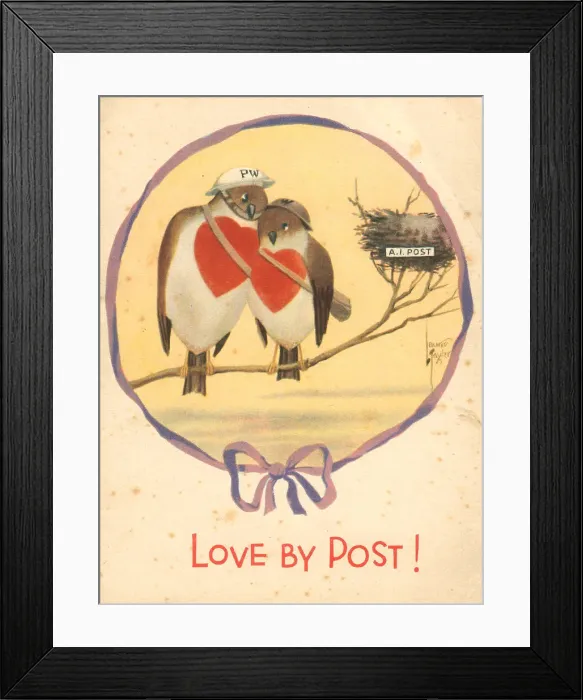 Framed Print : WW2 Valentines Card, Warden Love Birds Framed Print : WW2 Valentines Card, Warden Love Birds