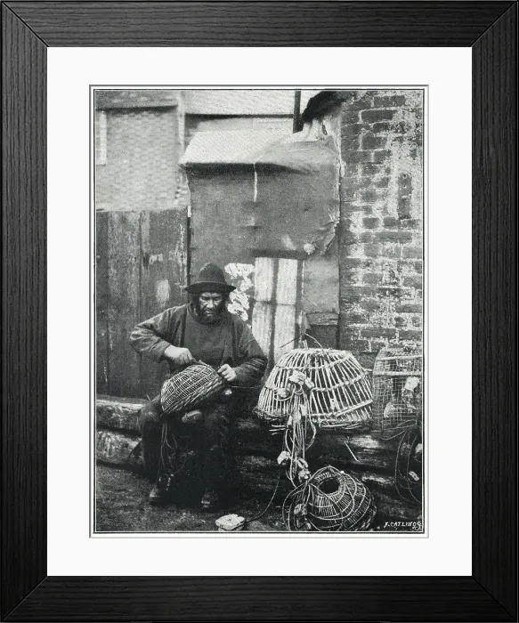 Framed Print : Crab Pots. Photograph of a fisherman repairing his crab pots. Date: circa 1898 Framed Print : Crab Pots. Photograph of a fisherman repairing his crab pots. Date: circa 1898