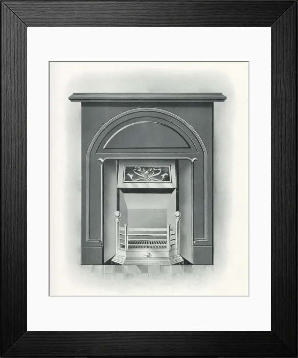 Framed Print : Fireplace. Catalogue illustration of a contemporary domestic wrought-iron fireplace Date Framed Print : Fireplace. Catalogue illustration of a contemporary domestic wrought-iron fireplace Date