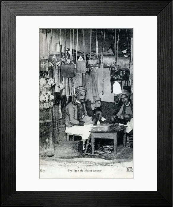 Framed Print : Morocco - a leather goods boutique / shop / stall Framed Print : Morocco - a leather goods boutique / shop / stall