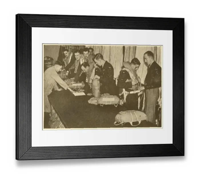 Framed Print : WW2 - R. A. F. Air Crews Drawing Parachutes Framed Print : WW2 - R. A. F. Air Crews Drawing Parachutes