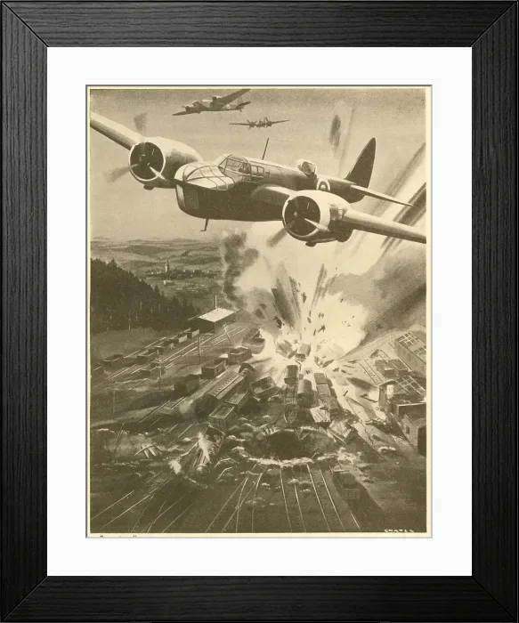 Framed Print : WW2 - Blenheim Bombers Attack German Railway Framed Print : WW2 - Blenheim Bombers Attack German Railway