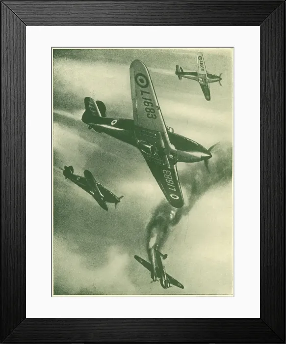 Framed Print : WW2 - British Fighter Plane Destroys Enemy Raider Framed Print : WW2 - British Fighter Plane Destroys Enemy Raider
