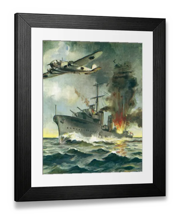 Framed Print : WW2 - German Plane Attacking Warship Framed Print : WW2 - German Plane Attacking Warship