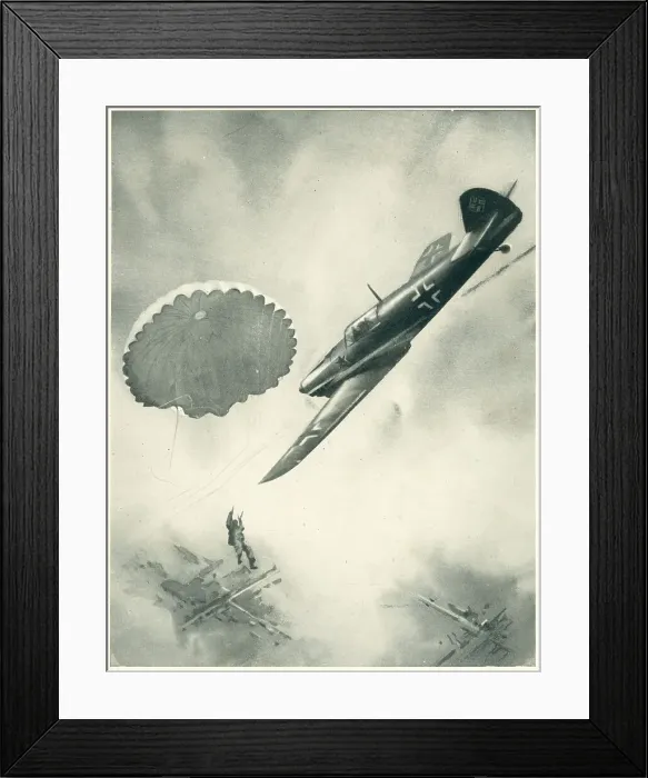 Framed Print : WW2 - Messerschmitt Attacking A Parachutist Framed Print : WW2 - Messerschmitt Attacking A Parachutist