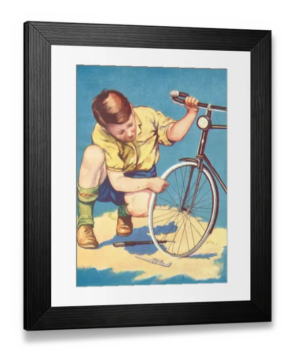 Framed Print : Billy Fixed The Wheel Of His Bicycle Framed Print : Billy Fixed The Wheel Of His Bicycle