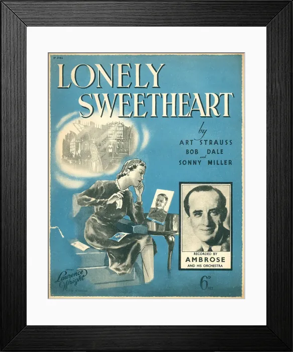 Framed Print : Lonely Sweetheart, Music Sheet Cover Framed Print : Lonely Sweetheart, Music Sheet Cover