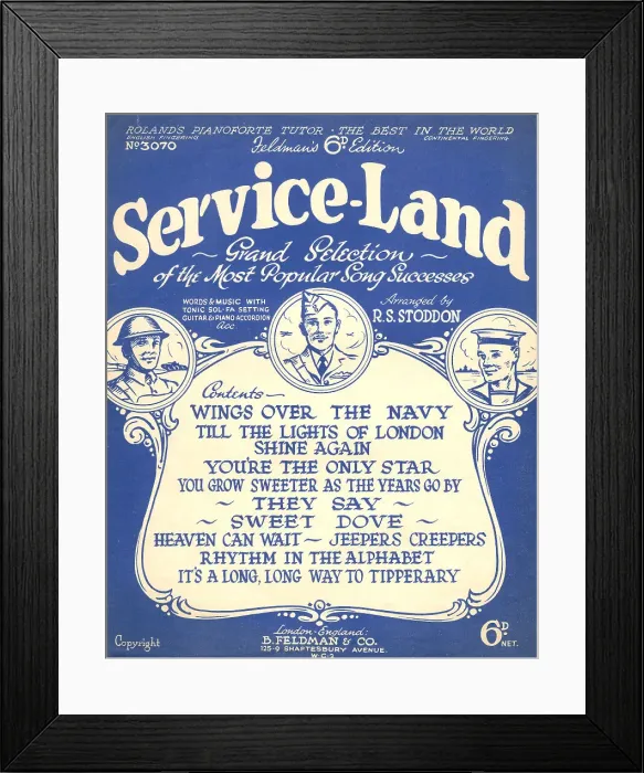 Framed Print : Service Land Music Cover, WW2 Framed Print : Service Land Music Cover, WW2