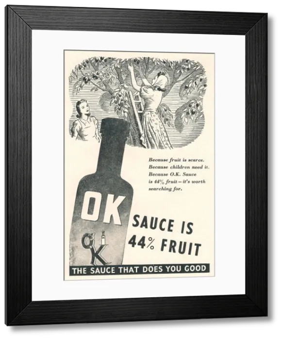 Framed Print : Wartime O. K. Sauce Advertisement Framed Print : Wartime O. K. Sauce Advertisement