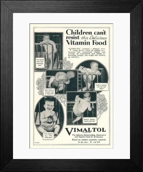 Framed Print : Wartime Vimaltol Advertisement