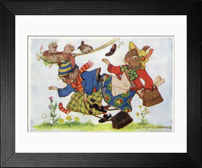 Framed Print : The Bunnies - Mrs Wren gives them a fright Framed Print : The Bunnies - Mrs Wren gives them a fright