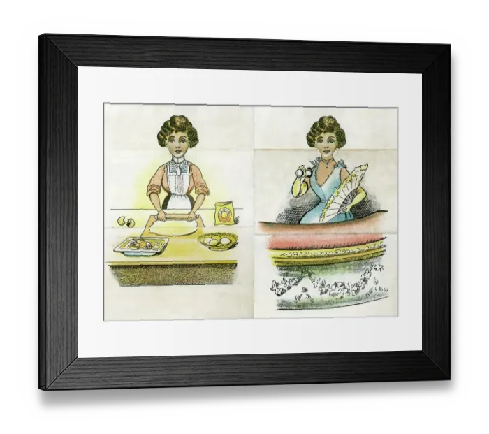 Framed Print : Upstairs Downstairs, cook in kitchen, lady at the opera Framed Print : Upstairs Downstairs, cook in kitchen, lady at the opera