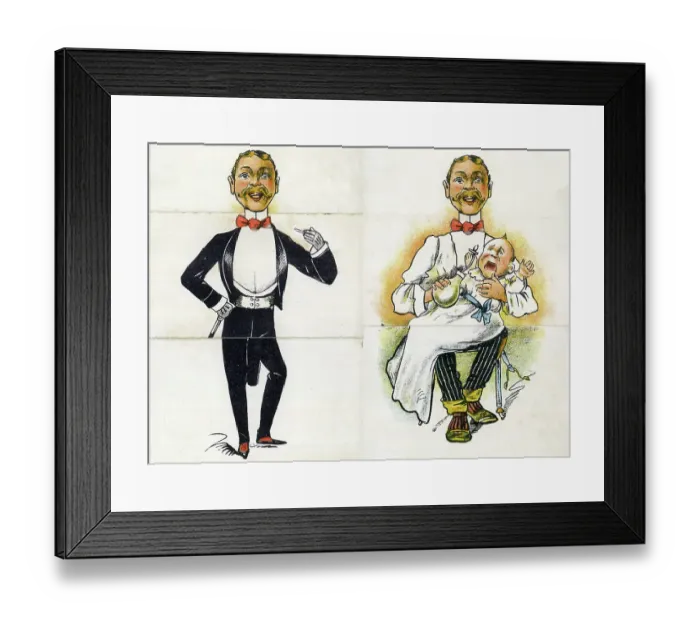Framed Print : Upstairs Downstairs, man in evening dress, man with baby Framed Print : Upstairs Downstairs, man in evening dress, man with baby