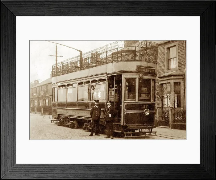 Framed Print : Electric tram in Burnley, possibly 1920s Framed Print : Electric tram in Burnley, possibly 1920s