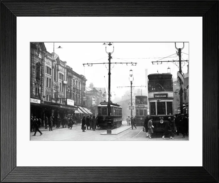 Framed Print : Electric tram in Burnley, possibly 1920s Framed Print : Electric tram in Burnley, possibly 1920s